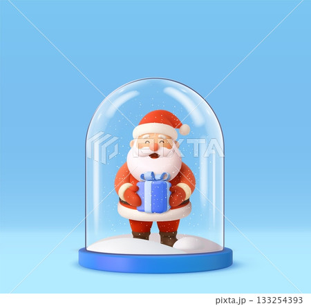 3D Santa Claus with gift inside glass dome 133254393