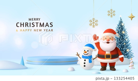 3D Santa and snowman Christmas greeting scene 3D Santa and snowman Christmas greeting scene 133254405