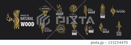 A set of unusual hand-drawn vector logos for the production of wood products A set of unusual hand-drawn vector logos for the production of wood products 133254470