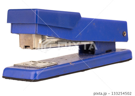 Dirty old stapler on white background 133254502