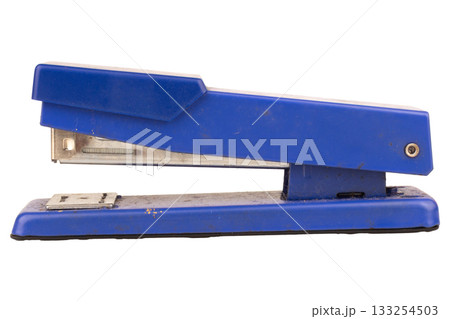 Dirty old stapler on white background 133254503