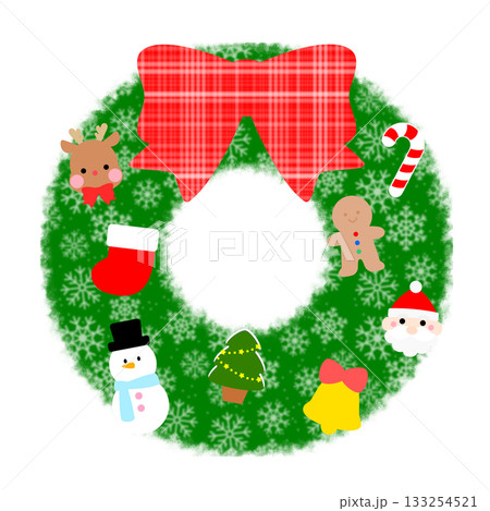 かわいいクリスマスリースのイラスト素材 133254521