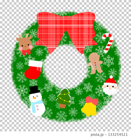 かわいいクリスマスリースのイラスト素材 133254521