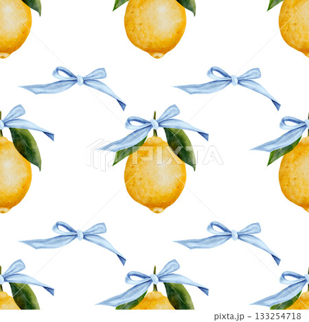 Lemon watercolor seamless pattern. Hand drawn tropical sour fruit. Clip art of juicy yellow lime. Citrus on isolated white background. Ideal for logo and packaging of natural cosmetics, household Lemon watercolor seamless pattern. Hand drawn tropical sour fruit. Clip art of juicy yellow lime. Citrus on isolated white background. Ideal for logo and packaging of natural cosmetics, household 133254718