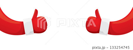 vector funky cartoon Santa Claus like hand icon isolated on white background . merry christmas horizontal wide banner background. Santa Claus like hand with red mittens vector funky cartoon Santa Claus like hand icon isolated on white background . merry christmas horizontal wide banner background. Santa Claus like hand with red mittens 133254745