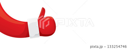vector funky cartoon Santa Claus like hand icon isolated on white background . merry christmas horizontal wide banner background. Santa Claus like hand with red mittens 133254746