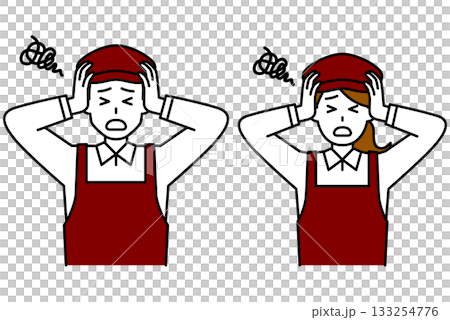 A cafe employee holding his head and worrying set A cafe employee holding his head and worrying set 133254776