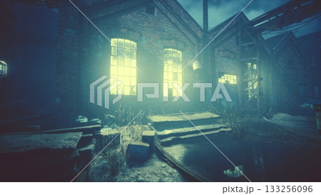 Night at large abandoned industrial area 133256096