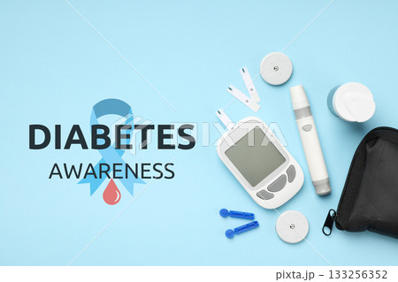 Diabetes tools on a light blue background Diabetes tools on a light blue background 133256352
