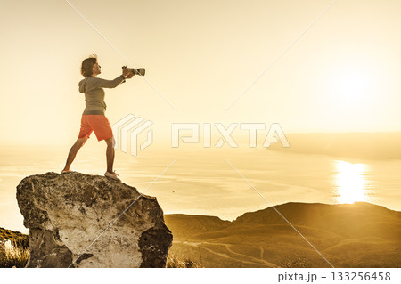 Woman with camera take travel photo Woman with camera take travel photo 133256458