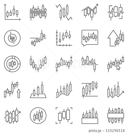 Trading Candlestick Chart outline icons set - Financial Trading linear vector symbols Trading Candlestick Chart outline icons set - Financial Trading linear vector symbols 133256518