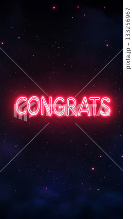 Neon congratulations sign against starry night sky 133256967