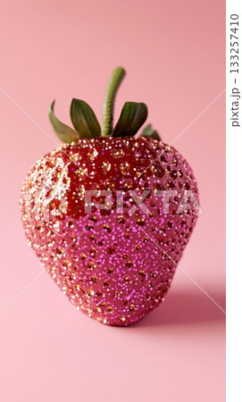Glitter-covered strawberry on pink background, vibrant and decorative concept 133257410