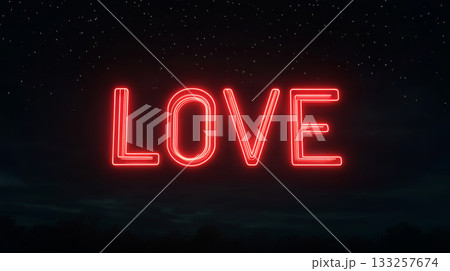 Neon love sign glowing at night under starry sky 133257674
