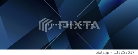Blue modern abstract wide banner with geometric shapes. Dark blue abstract background. 133258017