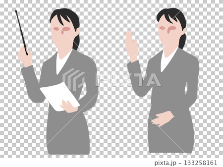 指示棒で説明・案内をするオフィスレディセット 指示棒で説明・案内をするオフィスレディセット 133258161