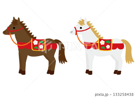 午年　飾り馬　馬　白馬　お正月　イラスト 133258438