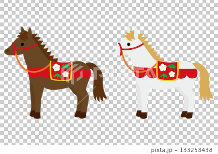 午年　飾り馬　馬　白馬　お正月　イラスト 133258438
