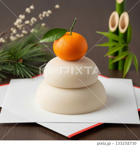 松竹のデコレーションと鏡餅 松竹のデコレーションと鏡餅 133258730