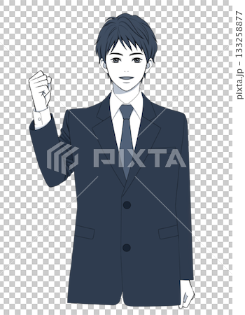 A young man in a suit smiling and pumping his fist A young man in a suit smiling and pumping his fist 133258877
