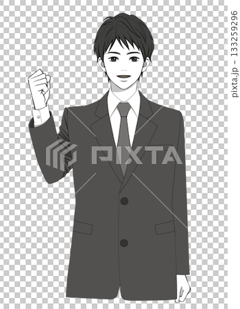 圖:一位身穿西裝的年輕男子麵帶微笑,並揮舞拳頭 圖:一位身穿西裝的年輕男子麵帶微笑,並揮舞拳頭 133259296