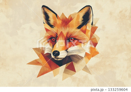 Abstract geometric fox illustration featuring vibrant red color and artistic design elements Abstract geometric fox illustration featuring vibrant red color and artistic design elements 133259604