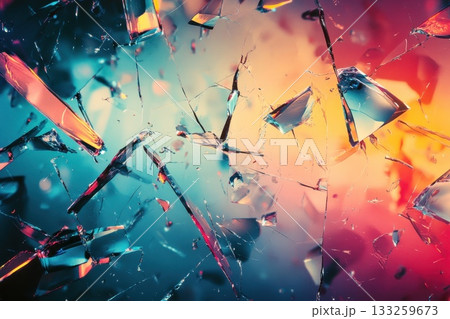 A colorful image of shattered glass with a blue background 133259673