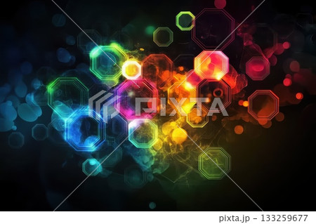 Colorful Abstract Background with Geometric Shapes and Smooth Bokeh Effect in Dark Setting 133259677
