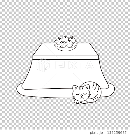 一隻貓在暖桌裡打盹的插圖 133259685