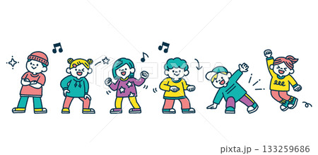 子供 ダンス ダンスクラス 手描き シンプル イラスト セット 133259686