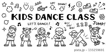 子供 ダンス 手描き モノクロ イラスト セット 133259691