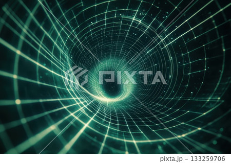 Vortex of Light and Energy with Digital Grids and Particles Forming Cosmic Visuals 133259706