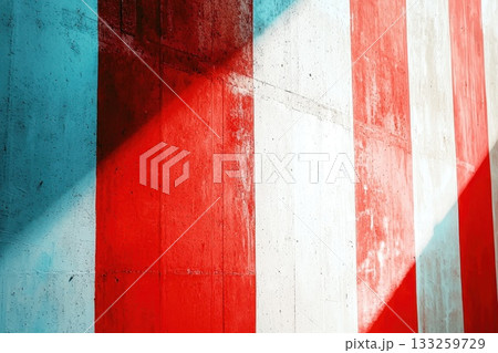 Colorful Vertical Stripes on Concrete Wall with Abstract Shadows and Light Play Colorful Vertical Stripes on Concrete Wall with Abstract Shadows and Light Play 133259729
