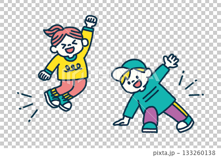 子供 ダンス ジャンプ ポーズ 手描き イラスト セット 133260138