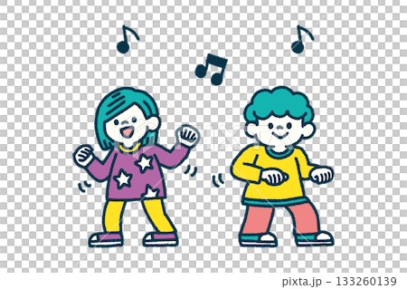 子供 ダンス リズム ポーズ 手描き イラスト セット 133260139