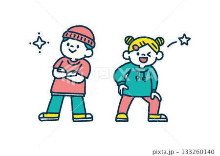 子供 ダンス 決めポーズ 手描き イラスト セット 133260140