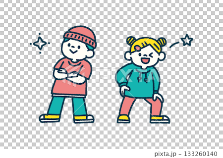 子供 ダンス 決めポーズ 手描き イラスト セット 133260140