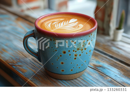 Warm latte art in a charming cafe setting during a quiet afternoon. Generative AI Warm latte art in a charming cafe setting during a quiet afternoon. Generative AI 133260331