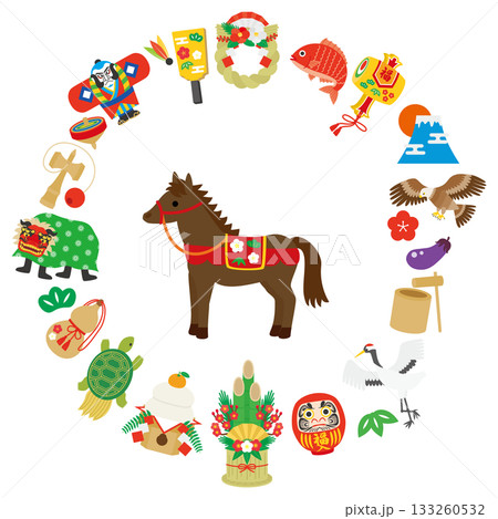 お正月　午年　馬　イラストフレーム素材 133260532