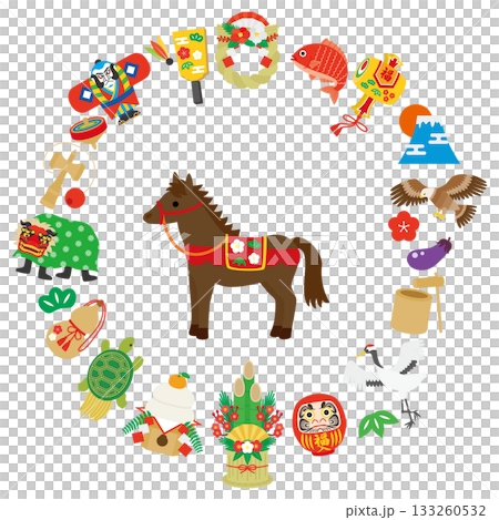 お正月　午年　馬　イラストフレーム素材 133260532