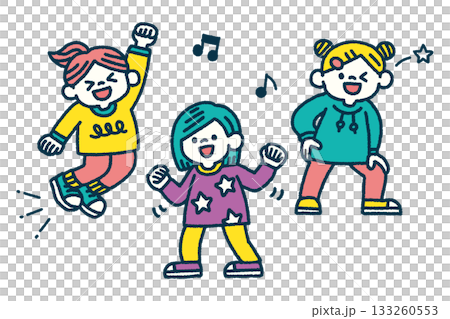 Girl dance rhythm pose hand drawn illustration set 133260553