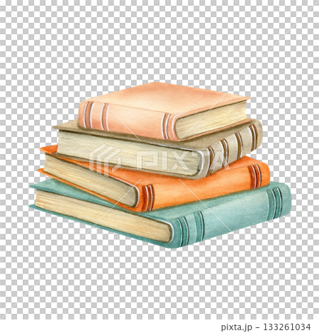 Stack of books an old cover, yellowed pages. Set of literature, pile of textbook for education. Encyclopaedia bestseller. Watercolor illustration in vintage style. Clipart for back to school design Stack of books an old cover, yellowed pages. Set of literature, pile of textbook for education. Encyclopaedia bestseller. Watercolor illustration in vintage style. Clipart for back to school design 133261034