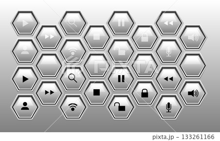White metal hexagon button set collection design modern technology futuristic vector 133261166