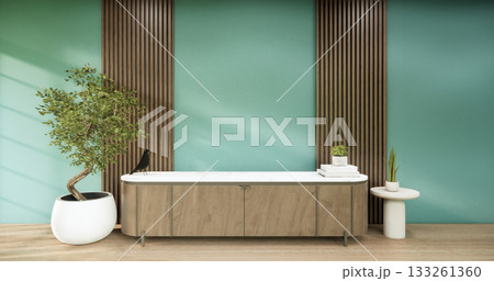 The Cabinet wooden design on mint room interior modern style.3D rendering The Cabinet wooden design on mint room interior modern style.3D rendering 133261360