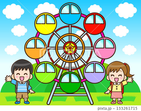 遊園地の観覧車で遊ぶ子供のイラスト素材2 遊園地の観覧車で遊ぶ子供のイラスト素材2 133261715