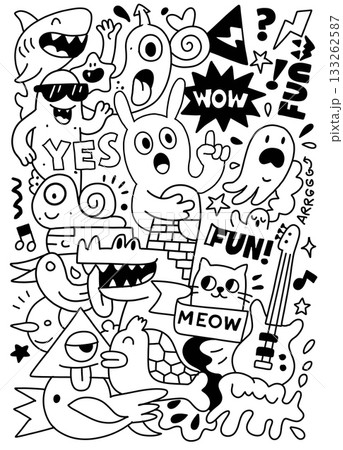 Cartoon animal doodle guitar cat shark snail octopus fun wow playful music Cartoon animal doodle guitar cat shark snail octopus fun wow playful music 133262587