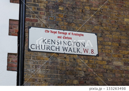 Kensington Church Walk W8 Street Sign on Brick Wall Kensington Church Walk W8 Street Sign on Brick Wall 133263498