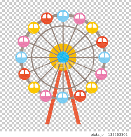 色彩鮮豔、趣味十足的遊樂園摩天輪插圖 133263501