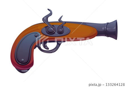 Corsair pirate old pistol firearm RPG game icon. Corsair skipper 18th century gun game icon, pirate captain isolated flintlock pistol arcade vector object. Buccaneer antique firearm videogame item Corsair pirate old pistol firearm RPG game icon. Corsair skipper 18th century gun game icon, pirate captain isolated flintlock pistol arcade vector object. Buccaneer antique firearm videogame item 133264128