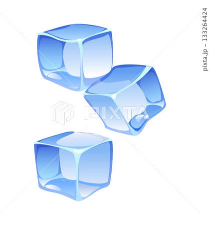 Ice crystal cubes falling, representing cooking process. Isolated cartoon vector blue frozen icy pieces, freeze ice blocks. Cold, refreshing crystal shapes with glossy reflections and sharp edges Ice crystal cubes falling, representing cooking process. Isolated cartoon vector blue frozen icy pieces, freeze ice blocks. Cold, refreshing crystal shapes with glossy reflections and sharp edges 133264424